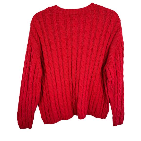 Eddie Bauer 100% Cotton Red Crew Neck Cable Knit Pullover Sweater Womens Size XL - Picture 2 of 5